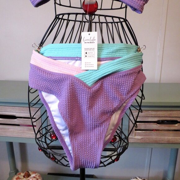 NWT Cupshe Colorblock V-Neck Textured Bikini Size‎ Small - Picture 5 of 8